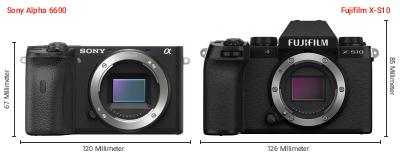 Größenvergleich: Sony Alpha 6600 vs. Fujifilm X-S10 Größenvergleich: Sony Alpha 6600 vs. Fujifilm X-S10