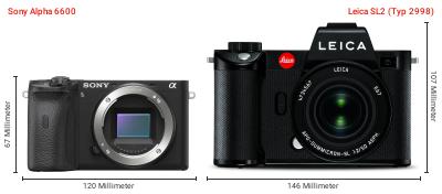 Größenvergleich: Sony Alpha 6600 vs. Leica SL2 (Typ 2998) Größenvergleich: Sony Alpha 6600 vs. Leica SL2 (Typ 2998)