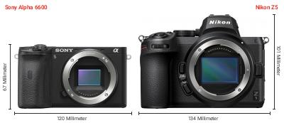 Größenvergleich: Sony Alpha 6600 vs. Nikon Z5 Größenvergleich: Sony Alpha 6600 vs. Nikon Z5