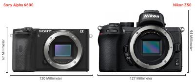 Größenvergleich: Sony Alpha 6600 vs. Nikon Z50 Größenvergleich: Sony Alpha 6600 vs. Nikon Z50