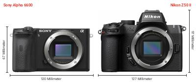 Größenvergleich: Sony Alpha 6600 vs. Nikon Z50 II Größenvergleich: Sony Alpha 6600 vs. Nikon Z50 II