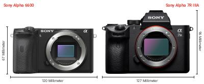 Größenvergleich: Sony Alpha 6600 vs. Sony Alpha 7R IIIA Größenvergleich: Sony Alpha 6600 vs. Sony Alpha 7R IIIA