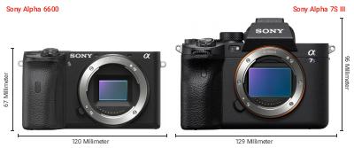 Größenvergleich: Sony Alpha 6600 vs. Sony Alpha 7S III Größenvergleich: Sony Alpha 6600 vs. Sony Alpha 7S III