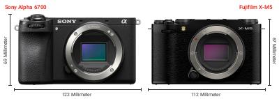 Größenvergleich: Sony Alpha 6700 vs. Fujifilm X-M5 Größenvergleich: Sony Alpha 6700 vs. Fujifilm X-M5