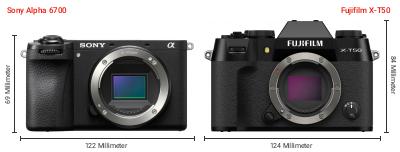 Größenvergleich: Sony Alpha 6700 vs. Fujifilm X-T50 Größenvergleich: Sony Alpha 6700 vs. Fujifilm X-T50