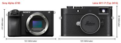 Größenvergleich: Sony Alpha 6700 vs. Leica M11 P (Typ 2416) Größenvergleich: Sony Alpha 6700 vs. Leica M11 P (Typ 2416)