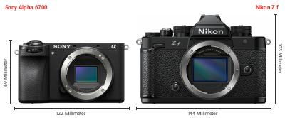 Größenvergleich: Sony Alpha 6700 vs. Nikon Z f Größenvergleich: Sony Alpha 6700 vs. Nikon Z f