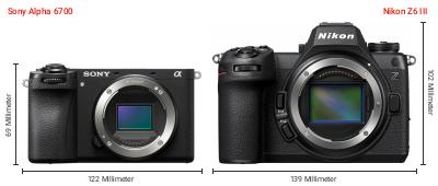 Größenvergleich: Sony Alpha 6700 vs. Nikon Z6 III Größenvergleich: Sony Alpha 6700 vs. Nikon Z6 III