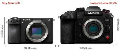 Größenvergleich: Sony Alpha 6700 vs. Panasonic Lumix DC-GH7 Größenvergleich: Sony Alpha 6700 vs. Panasonic Lumix DC-GH7