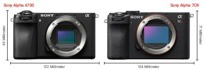 Größenvergleich: Sony Alpha 6700 vs. Sony Alpha 7CR Größenvergleich: Sony Alpha 6700 vs. Sony Alpha 7CR