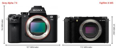 Größenvergleich: Sony Alpha 7 II vs. Fujifilm X-M5 Größenvergleich: Sony Alpha 7 II vs. Fujifilm X-M5