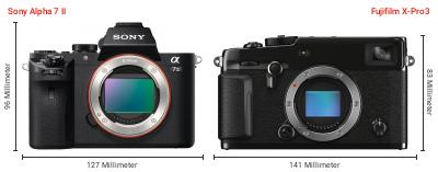 Größenvergleich: Sony Alpha 7 II vs. Fujifilm X-Pro3