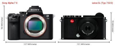 Größenvergleich: Sony Alpha 7 II vs. Leica CL (Typ 7323) Größenvergleich: Sony Alpha 7 II vs. Leica CL (Typ 7323)