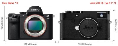 Größenvergleich: Sony Alpha 7 II vs. Leica M10-D (Typ 9217) Größenvergleich: Sony Alpha 7 II vs. Leica M10-D (Typ 9217)