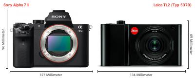 Größenvergleich: Sony Alpha 7 II vs. Leica TL2 (Typ 5370) Größenvergleich: Sony Alpha 7 II vs. Leica TL2 (Typ 5370)