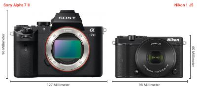 Größenvergleich: Sony Alpha 7 II vs. Nikon 1 J5 Größenvergleich: Sony Alpha 7 II vs. Nikon 1 J5