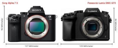 Größenvergleich: Sony Alpha 7 II vs. Panasonic Lumix DMC-G70 Größenvergleich: Sony Alpha 7 II vs. Panasonic Lumix DMC-G70