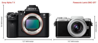 Größenvergleich: Sony Alpha 7 II vs. Panasonic Lumix DMC-GF7 Größenvergleich: Sony Alpha 7 II vs. Panasonic Lumix DMC-GF7