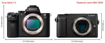 Größenvergleich: Sony Alpha 7 II vs. Panasonic Lumix DMC-GX80 Größenvergleich: Sony Alpha 7 II vs. Panasonic Lumix DMC-GX80