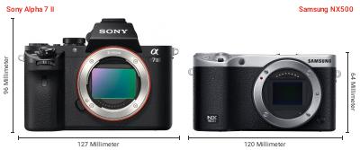 Größenvergleich: Sony Alpha 7 II vs. Samsung NX500 Größenvergleich: Sony Alpha 7 II vs. Samsung NX500