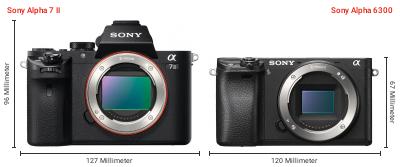 Größenvergleich: Sony Alpha 7 II vs. Sony Alpha 6300 Größenvergleich: Sony Alpha 7 II vs. Sony Alpha 6300