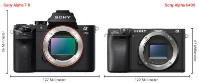 Größenvergleich: Sony Alpha 7 II vs. Sony Alpha 6400 Größenvergleich: Sony Alpha 7 II vs. Sony Alpha 6400
