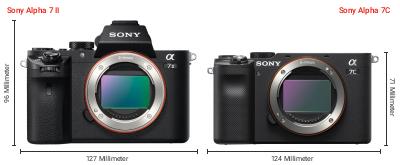 Größenvergleich: Sony Alpha 7 II vs. Sony Alpha 7C Größenvergleich: Sony Alpha 7 II vs. Sony Alpha 7C