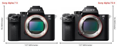 Größenvergleich: Sony Alpha 7 II vs. Sony Alpha 7S II Größenvergleich: Sony Alpha 7 II vs. Sony Alpha 7S II