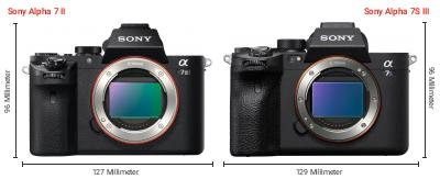 Größenvergleich: Sony Alpha 7 II vs. Sony Alpha 7S III Größenvergleich: Sony Alpha 7 II vs. Sony Alpha 7S III