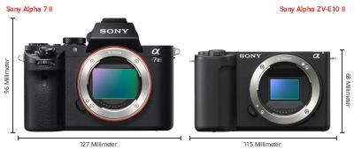 Größenvergleich: Sony Alpha 7 II vs. Sony Alpha ZV-E10 II Größenvergleich: Sony Alpha 7 II vs. Sony Alpha ZV-E10 II