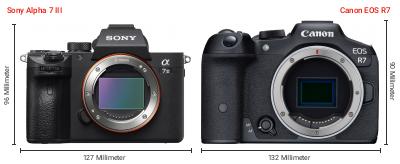 Größenvergleich: Sony Alpha 7 III vs. Canon EOS R7 Größenvergleich: Sony Alpha 7 III vs. Canon EOS R7