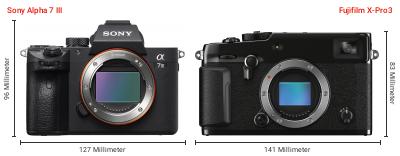Größenvergleich: Sony Alpha 7 III vs. Fujifilm X-Pro3