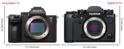 Größenvergleich: Sony Alpha 7 III vs. Fujifilm X-T3 Größenvergleich: Sony Alpha 7 III vs. Fujifilm X-T3