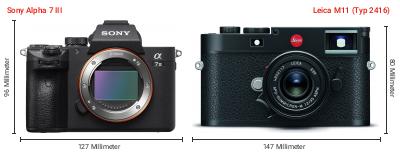 Größenvergleich: Sony Alpha 7 III vs. Leica M11 (Typ 2416) Größenvergleich: Sony Alpha 7 III vs. Leica M11 (Typ 2416)