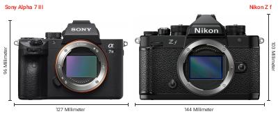 Größenvergleich: Sony Alpha 7 III vs. Nikon Z f Größenvergleich: Sony Alpha 7 III vs. Nikon Z f