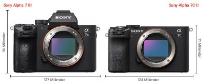 Größenvergleich: Sony Alpha 7 III vs. Sony Alpha 7C II Größenvergleich: Sony Alpha 7 III vs. Sony Alpha 7C II