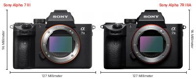 Größenvergleich: Sony Alpha 7 III vs. Sony Alpha 7R IIIA Größenvergleich: Sony Alpha 7 III vs. Sony Alpha 7R IIIA