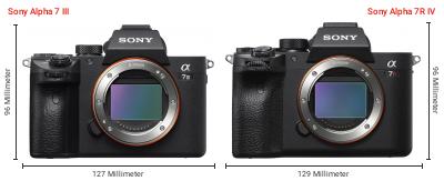 Größenvergleich: Sony Alpha 7 III vs. Sony Alpha 7R IV Größenvergleich: Sony Alpha 7 III vs. Sony Alpha 7R IV