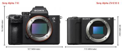 Größenvergleich: Sony Alpha 7 III vs. Sony Alpha ZV-E10 II Größenvergleich: Sony Alpha 7 III vs. Sony Alpha ZV-E10 II