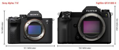 Größenvergleich: Sony Alpha 7 IV vs. Fujifilm GFX100S II