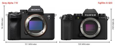 Größenvergleich: Sony Alpha 7 IV vs. Fujifilm X-S20 Größenvergleich: Sony Alpha 7 IV vs. Fujifilm X-S20