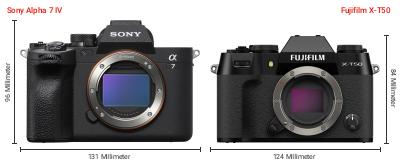Größenvergleich: Sony Alpha 7 IV vs. Fujifilm X-T50 Größenvergleich: Sony Alpha 7 IV vs. Fujifilm X-T50