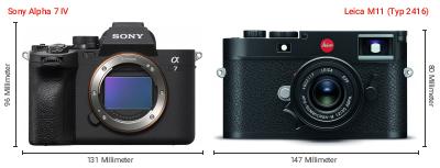 Größenvergleich: Sony Alpha 7 IV vs. Leica M11 (Typ 2416) Größenvergleich: Sony Alpha 7 IV vs. Leica M11 (Typ 2416)