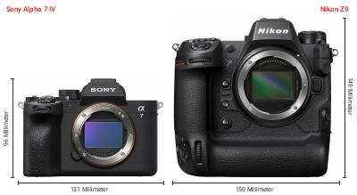 Größenvergleich: Sony Alpha 7 IV vs. Nikon Z9 Größenvergleich: Sony Alpha 7 IV vs. Nikon Z9