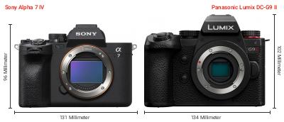 Größenvergleich: Sony Alpha 7 IV vs. Panasonic Lumix DC-G9 II Größenvergleich: Sony Alpha 7 IV vs. Panasonic Lumix DC-G9 II