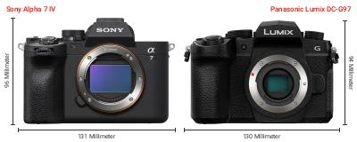 Größenvergleich: Sony Alpha 7 IV vs. Panasonic Lumix DC-G97 Größenvergleich: Sony Alpha 7 IV vs. Panasonic Lumix DC-G97