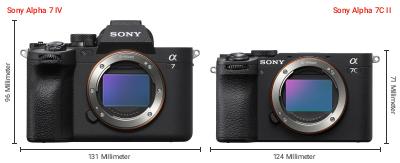 Größenvergleich: Sony Alpha 7 IV vs. Sony Alpha 7C II Größenvergleich: Sony Alpha 7 IV vs. Sony Alpha 7C II
