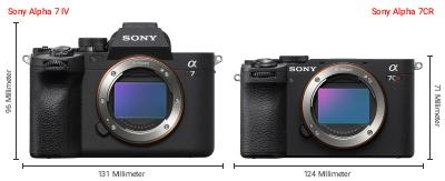 Größenvergleich: Sony Alpha 7 IV vs. Sony Alpha 7CR Größenvergleich: Sony Alpha 7 IV vs. Sony Alpha 7CR