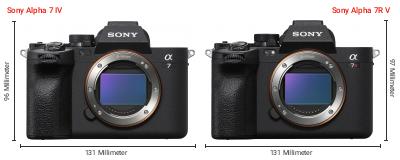 Größenvergleich: Sony Alpha 7 IV vs. Sony Alpha 7R V Größenvergleich: Sony Alpha 7 IV vs. Sony Alpha 7R V