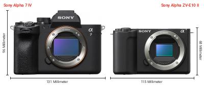 Größenvergleich: Sony Alpha 7 IV vs. Sony Alpha ZV-E10 II Größenvergleich: Sony Alpha 7 IV vs. Sony Alpha ZV-E10 II